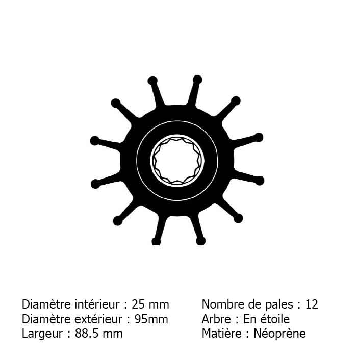 thumbnail image 2 of Sea Water Pump Impeller 17936-0001 – Fits Jabsco, Johnson 09-814B, Caterpillar 4L8470, DDA 5196168 2 of 5